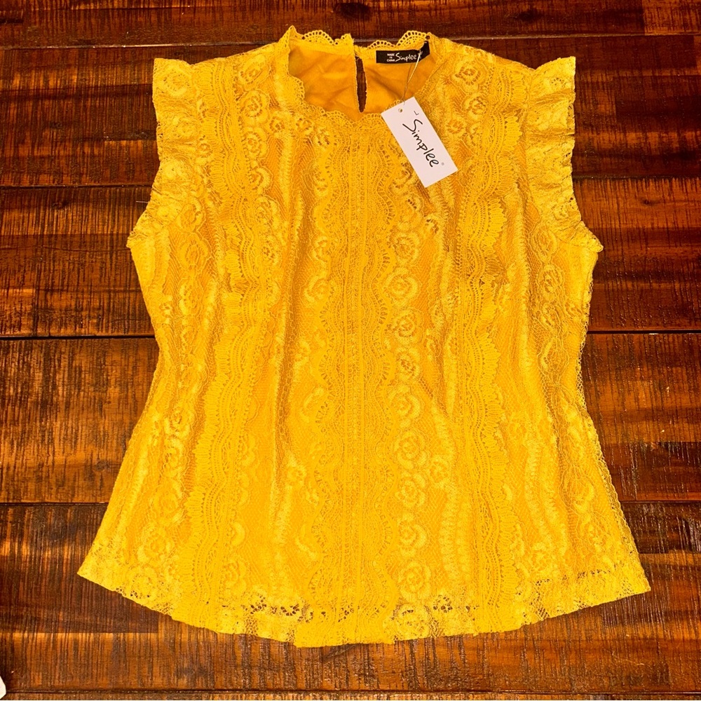 Simplee Yellow Lace Women's Top